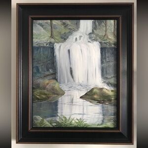 Serene Waterfall Framed Art original oil painting